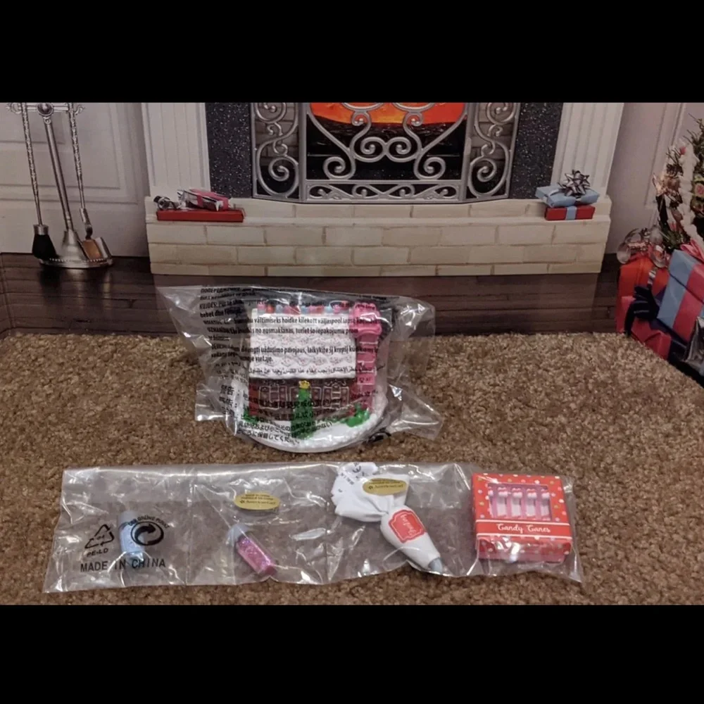 American girl doll Christmas play-set gingerbread house, baking, candy
